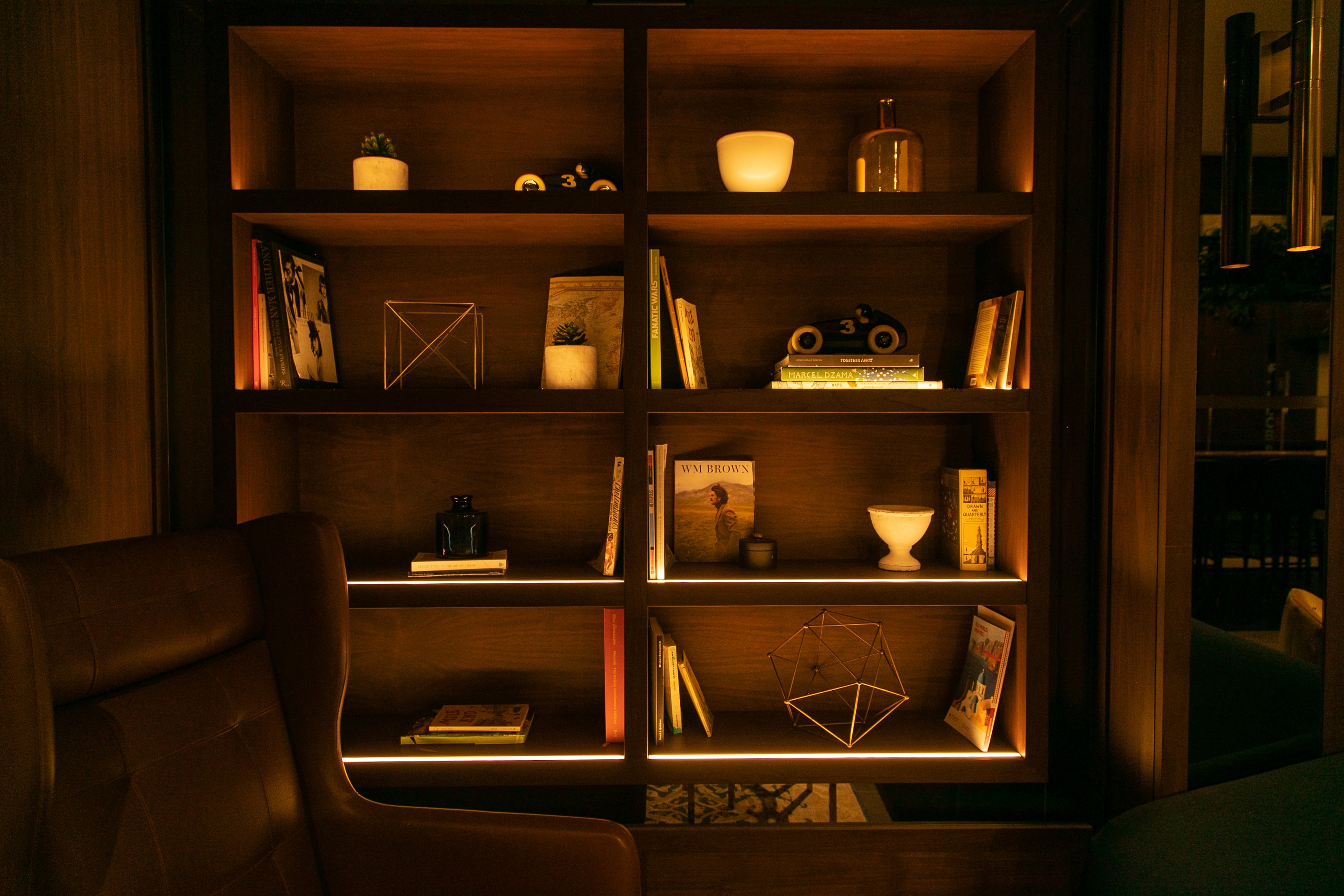 Wooden Library Shelves With lights